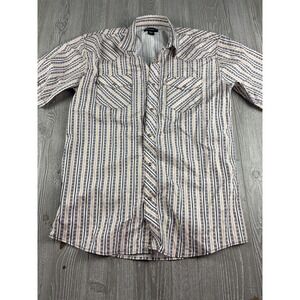 Pelham Western Snap Up Shirt Short Sleeve Striped Pearl Snap Cotton Mens XLT